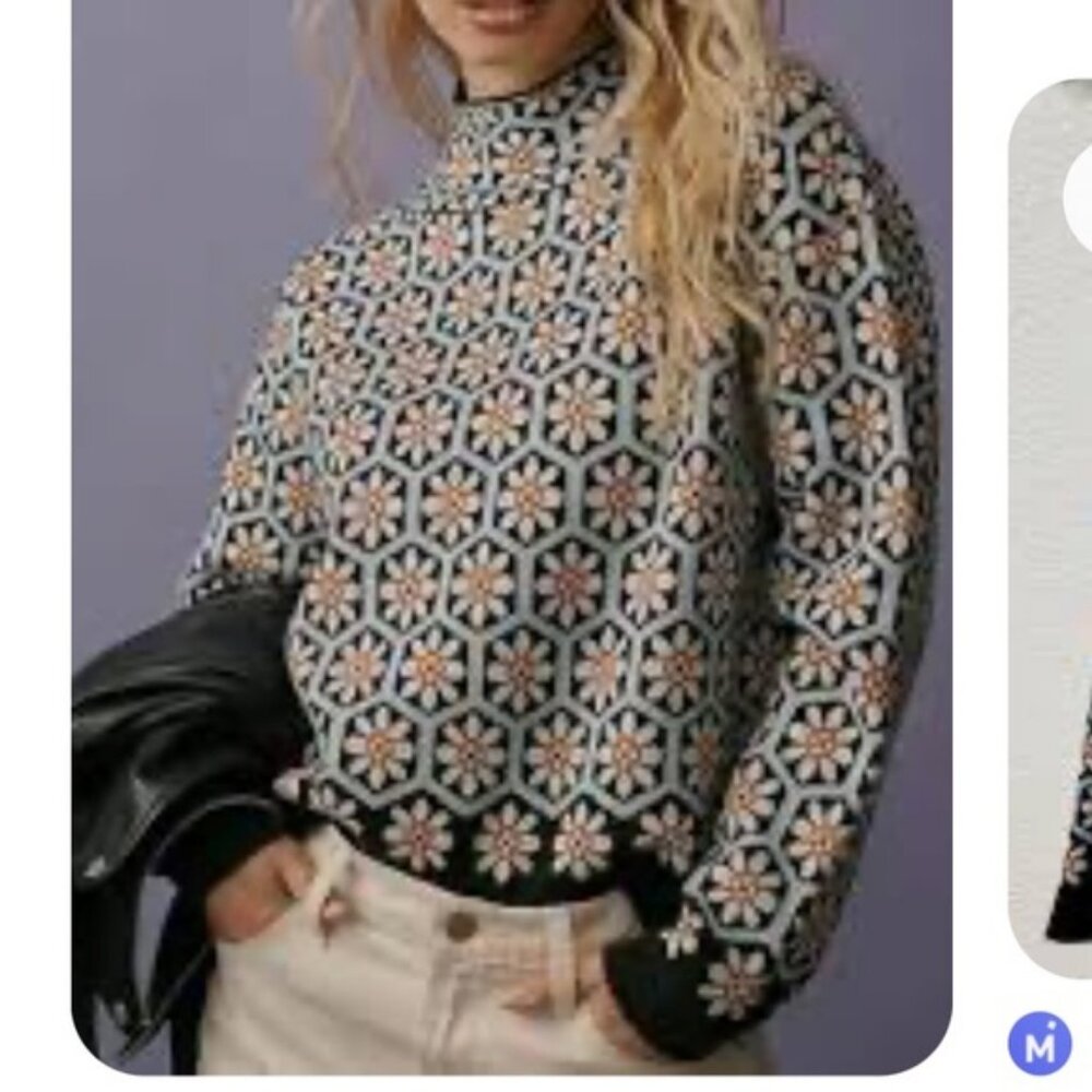 Maeve Floral Patterned Cowl Neck Sweater - Black and Cream